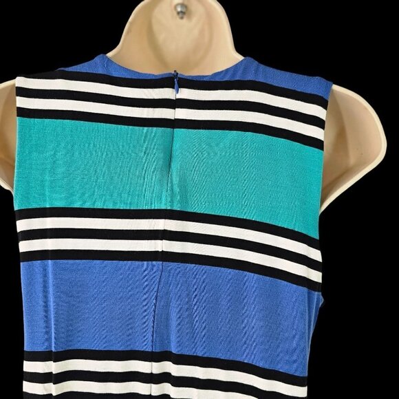 Premise Sleeveless Rayon Knit Midi Sheath Horizontal Blue Stripes Womens L - Picture 6 of 9